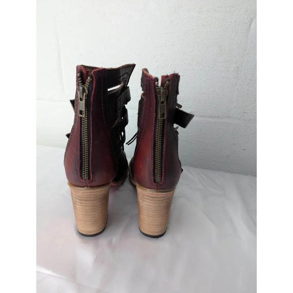 Freebird Women's Sz US 9 Braeden Brown Leather Strappy Booties‎ Steven Peep Toe